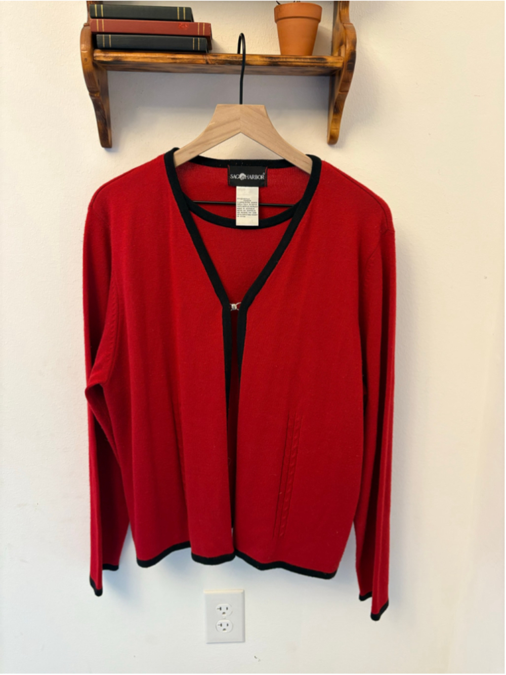 Sag Harbor Layered Cardigan Sweater XL Red Black